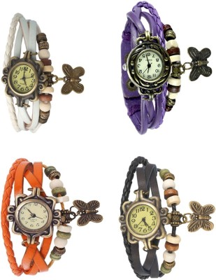 NS18 Vintage Butterfly Rakhi Combo of 4 White, Orange, Purple And Black Analog Watch  - For Women   Watches  (NS18)