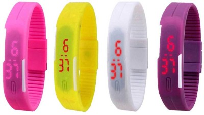 NS18 Silicone Led Magnet Band Watch Combo of 4 Pink, Yellow, White And Purple Digital Watch  - For Couple   Watches  (NS18)
