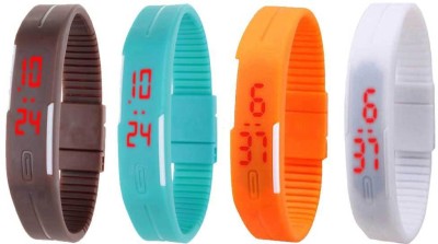 NS18 Silicone Led Magnet Band Combo of 4 Brown, Sky Blue, Orange And White Digital Watch  - For Boys & Girls   Watches  (NS18)