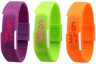NS18 Silicone Led Magnet Band Combo of 3 Purple, Green And Orange Digital Watch  - For Boys & Girls   Watches  (NS18)