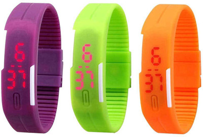 

Kissu Led Band Watch Combo of 3 Purple, Green And Orange Watch - For Couple