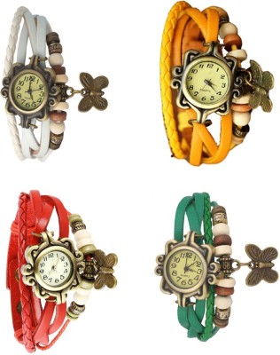 NS18 Vintage Butterfly Rakhi Combo of 4 White, Red, Yellow And Green Analog Watch  - For Women   Watches  (NS18)