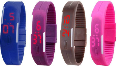 View NS18 Silicone Led Magnet Band Combo of 4 Blue, Purple, Brown And Pink Digital Watch  - For Boys & Girls Wrist Watches Price Online(NS18)