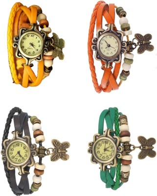 NS18 Vintage Butterfly Rakhi Combo of 4 Yellow, Black, Orange And Green Analog Watch  - For Women   Watches  (NS18)
