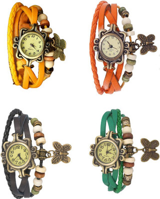 NS18 Vintage Butterfly Rakhi Combo of 4 Yellow, Black, Orange And Green Analog Watch  - For Women   Watches  (NS18)