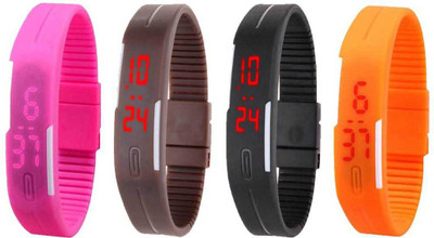 

Kissu Led Magnet Band Combo of 4 Pink, Brown, Black And Orange Watch - For Men & Women