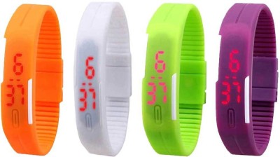 NS18 Silicone Led Magnet Band Watch Combo of 4 Orange, White, Green And Purple Digital Watch  - For Couple   Watches  (NS18)