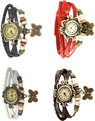 NS18 Vintage Butterfly Rakhi Combo of 4 Black, White, Red And Brown Analog Watch  - For Women   Watches  (NS18)