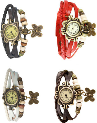 

Kissu Vintage Rakhi Combo of 4 Black, White, Red And Brown Watch - For Women