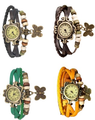 NS18 Vintage Butterfly Rakhi Combo of 4 Black, Green, Brown And Yellow Analog Watch  - For Women   Watches  (NS18)