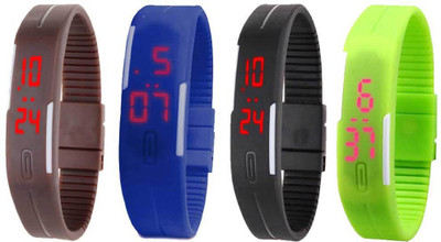 NS18 Silicone Led Magnet Band Combo of 4 Brown, Blue, Black And Green Digital Watch  - For Boys & Girls   Watches  (NS18)