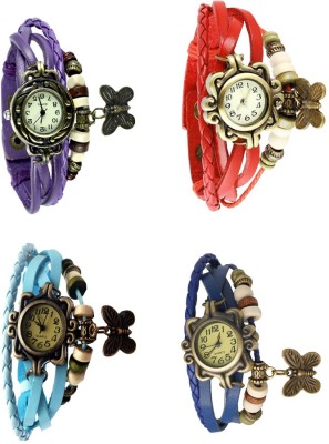 NS18 Vintage Butterfly Rakhi Combo of 4 Purple, Sky Blue, Red And Blue Analog Watch  - For Women   Watches  (NS18)