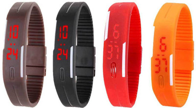 

Kissu Led Magnet Band Combo of 4 Brown, Black, Red And Orange Watch - For Men & Women