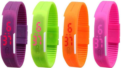 

NS18 Silicone Led Magnet Band Combo of 4 Purple, Green, Orange And Pink Watch - For Boys & Girls