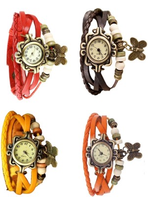 NS18 Vintage Butterfly Rakhi Combo of 4 Red, Yellow, Brown And Orange Analog Watch  - For Women   Watches  (NS18)