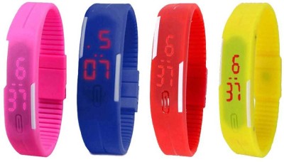 NS18 Silicone Led Magnet Band Combo of 4 Pink, Blue, Red And Yellow Digital Watch  - For Boys & Girls   Watches  (NS18)