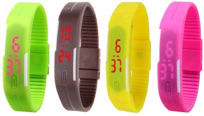 NS18 Silicone Led Magnet Band Watch Combo of 4 Green, Brown, Yellow And Pink Digital Watch  - For Couple   Watches  (NS18)