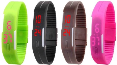 NS18 Silicone Led Magnet Band Combo of 4 Green, Black, Brown And Pink Digital Watch  - For Boys & Girls   Watches  (NS18)
