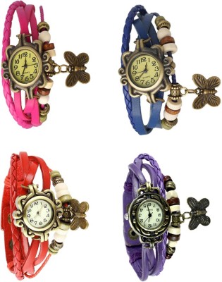 NS18 Vintage Butterfly Rakhi Combo of 4 Pink, Red, Blue And Purple Analog Watch  - For Women   Watches  (NS18)