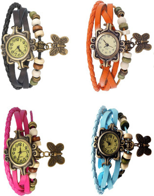 

Kissu Vintage Rakhi Combo of 4 Black, Pink, Orange And Sky Blue Watch - For Women