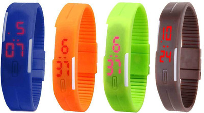 

NS18 Silicone Led Magnet Band Combo of 4 Blue, Orange, Green And Brown Watch - For Boys & Girls