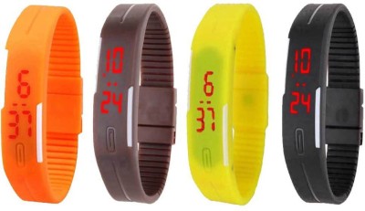NS18 Silicone Led Magnet Band Combo of 4 Orange, Brown, Yellow And Black Digital Watch  - For Boys & Girls   Watches  (NS18)
