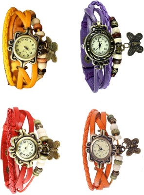 NS18 Vintage Butterfly Rakhi Combo of 4 Yellow, Red, Purple And Orange Analog Watch  - For Women   Watches  (NS18)