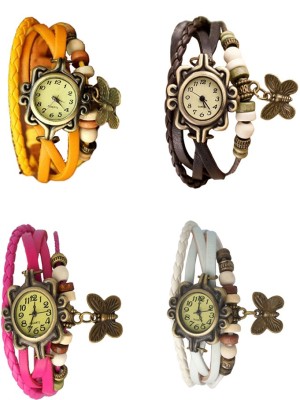 NS18 Vintage Butterfly Rakhi Combo of 4 Yellow, Pink, Brown And White Analog Watch  - For Women   Watches  (NS18)