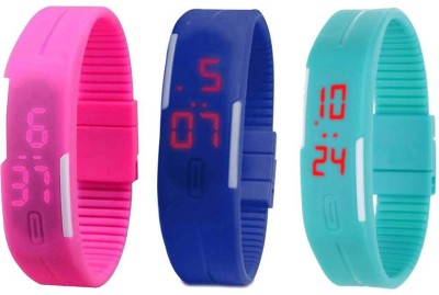 NS18 Silicone Led Magnet Band Combo of 3 Pink, Blue And Sky Blue Digital Watch  - For Boys & Girls   Watches  (NS18)