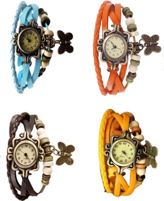 NS18 Vintage Butterfly Rakhi Combo of 4 Sky Blue, Brown, Orange And Yellow Analog Watch  - For Women   Watches  (NS18)