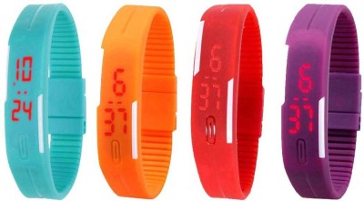 NS18 Silicone Led Magnet Band Watch Combo of 4 Sky Blue, Orange, Red And Purple Digital Watch  - For Couple   Watches  (NS18)