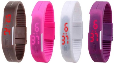 NS18 Silicone Led Magnet Band Watch Combo of 4 Brown, Pink, White And Purple Digital Watch  - For Couple   Watches  (NS18)