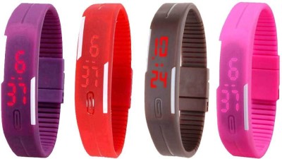NS18 Silicone Led Magnet Band Combo of 4 Purple, Red, Brown And Pink Digital Watch  - For Boys & Girls   Watches  (NS18)