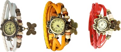 NS18 Vintage Butterfly Rakhi Watch Combo of 3 White, Yellow And Red Analog Watch  - For Women   Watches  (NS18)