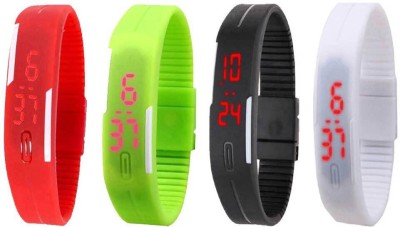 NS18 Silicone Led Magnet Band Combo of 4 Red, Green, Black And White Digital Watch  - For Boys & Girls   Watches  (NS18)