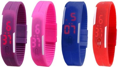 NS18 Silicone Led Magnet Band Watch Combo of 4 Purple, Pink, Blue And Red Digital Watch  - For Couple   Watches  (NS18)