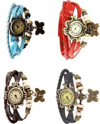 NS18 Vintage Butterfly Rakhi Combo of 4 Sky Blue, Brown, Red And Black Analog Watch  - For Women   Watches  (NS18)