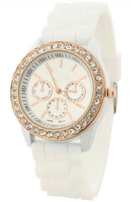 Zillion Diamond Bezel White Silicone Strap Watch  - For Women   Watches  (Zillion)
