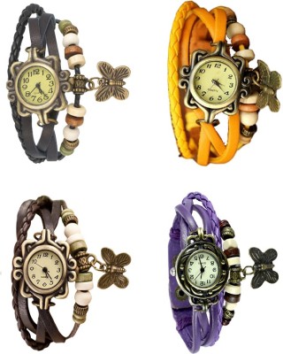 NS18 Vintage Butterfly Rakhi Combo of 4 Black, Brown, Yellow And Purple Analog Watch  - For Women   Watches  (NS18)