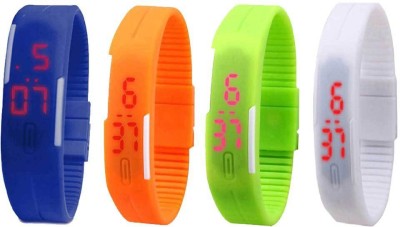 NS18 Silicone Led Magnet Band Combo of 4 Blue, Orange, Green And White Digital Watch  - For Boys & Girls   Watches  (NS18)