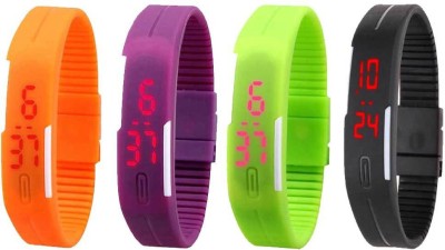 NS18 Silicone Led Magnet Band Combo of 4 Orange, Purple, Green And Black Digital Watch  - For Boys & Girls   Watches  (NS18)
