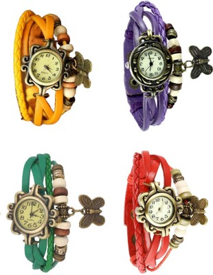 NS18 Vintage Butterfly Rakhi Combo of 4 Yellow, Green, Purple And Red Analog Watch  - For Women   Watches  (NS18)
