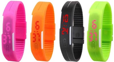 NS18 Silicone Led Magnet Band Combo of 4 Pink, Orange, Black And Green Digital Watch  - For Boys & Girls   Watches  (NS18)