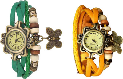 

Kissu Vintage Rakhi Watch Combo of 2 Green And Yellow Watch - For Women