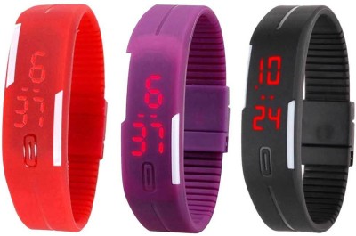 NS18 Silicone Led Magnet Band Combo of 3 Red, Purple And Black Digital Watch  - For Boys & Girls   Watches  (NS18)