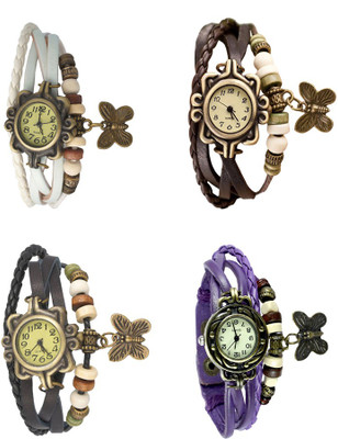 

Kissu Vintage Rakhi Combo of 4 White, Black, Brown And Purple Watch - For Women