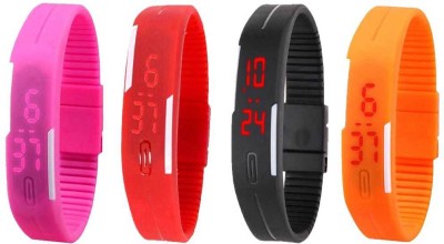 NS18 Silicone Led Magnet Band Combo of 4 Pink, Red, Black And Orange Digital Watch  - For Boys & Girls   Watches  (NS18)