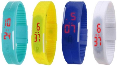 NS18 Silicone Led Magnet Band Combo of 4 Sky Blue, Yellow, Blue And White Digital Watch  - For Boys & Girls   Watches  (NS18)