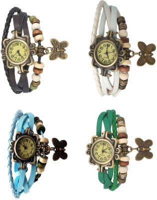 NS18 Vintage Butterfly Rakhi Combo of 4 Black, Sky Blue, White And Green Analog Watch  - For Women   Watches  (NS18)