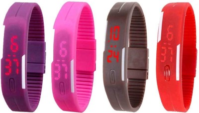 NS18 Silicone Led Magnet Band Watch Combo of 4 Purple, Pink, Brown And Red Digital Watch  - For Couple   Watches  (NS18)